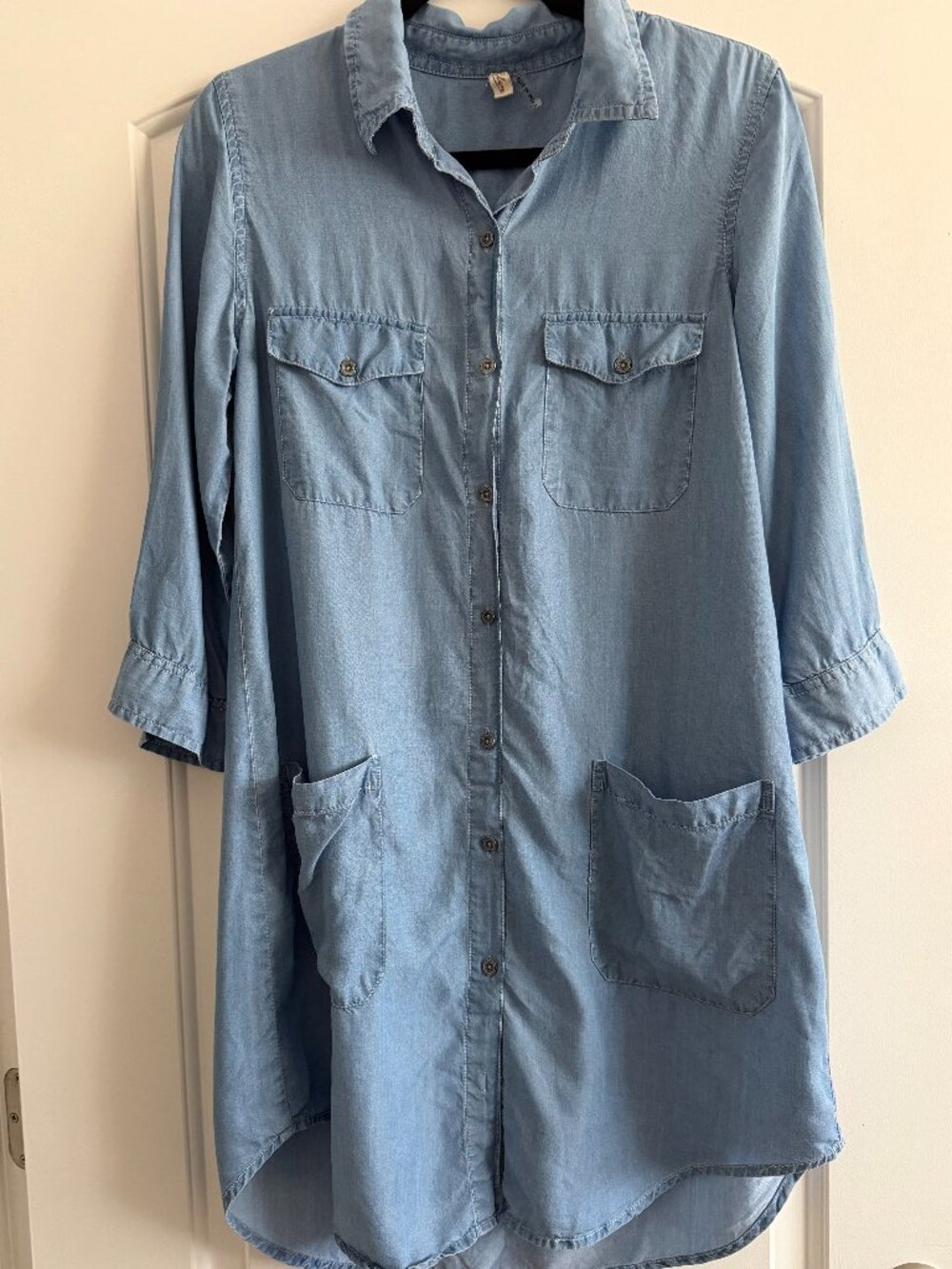 Light Blue 100% Lyocell Chambray Cover-Up Shirt Dress